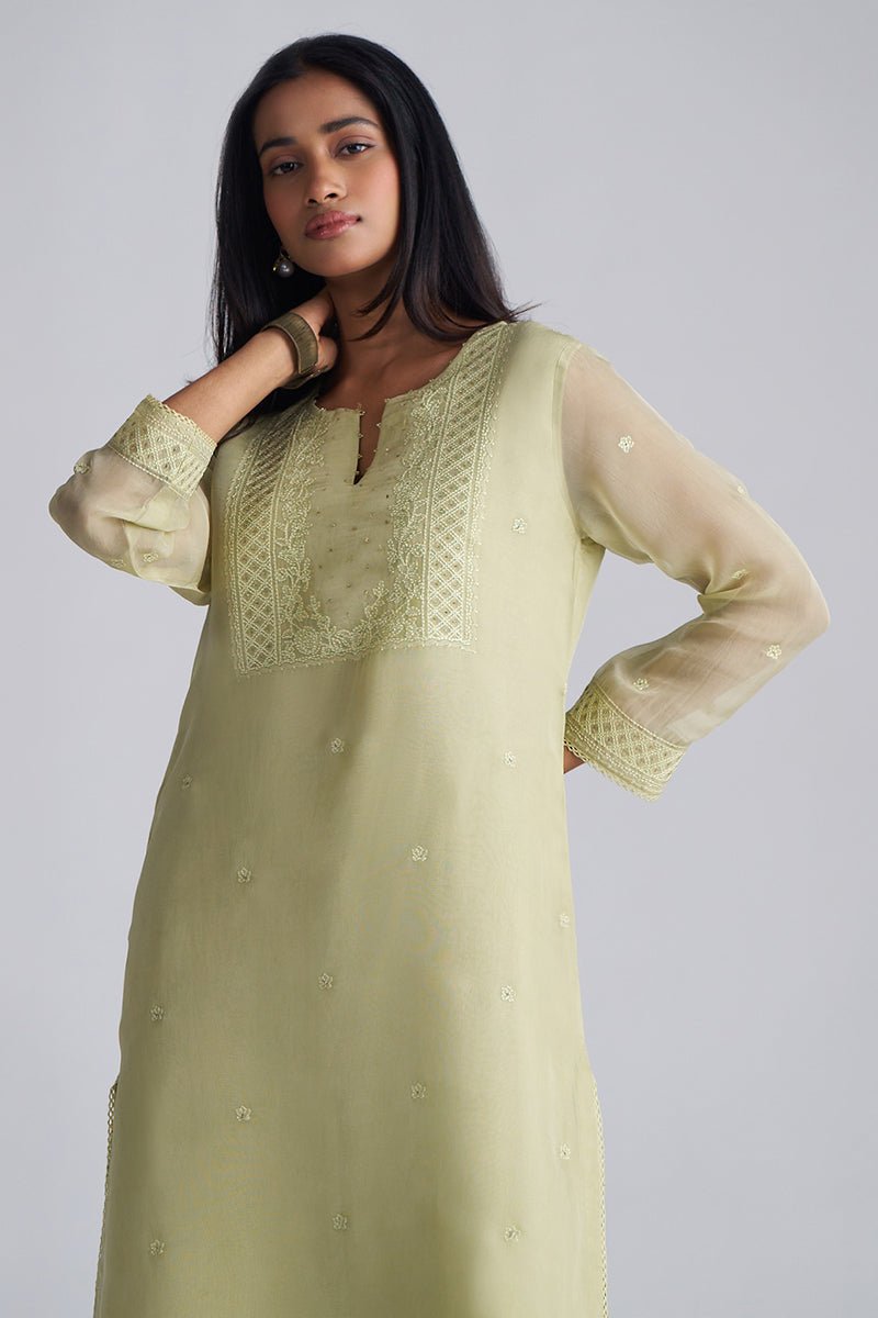 Pista Milk kora Silk Kurta Set
