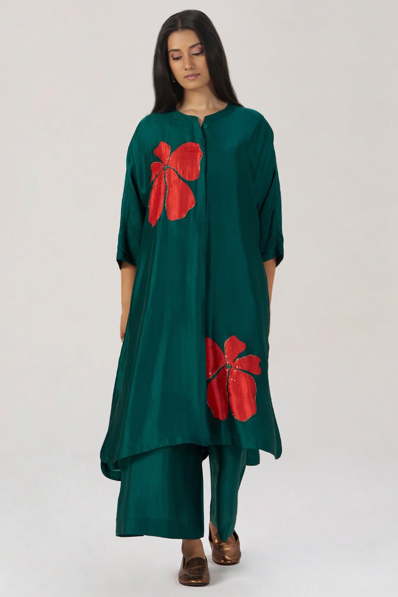 Deep Forest Green Silk Festive Co-ord Set - Ganga Fashions