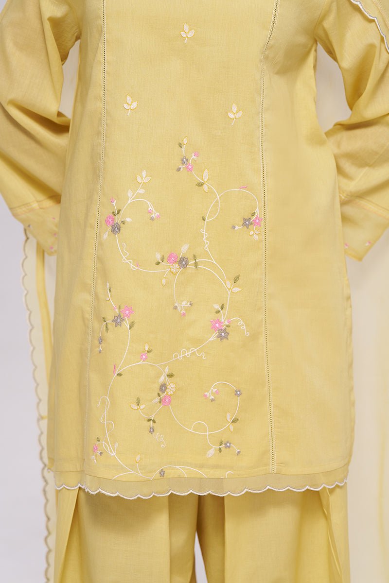 Sulphur Yellow Mul-Chanderi Kurta Set - Ganga Fashions