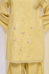 Sulphur Yellow Mul-Chanderi Kurta Set