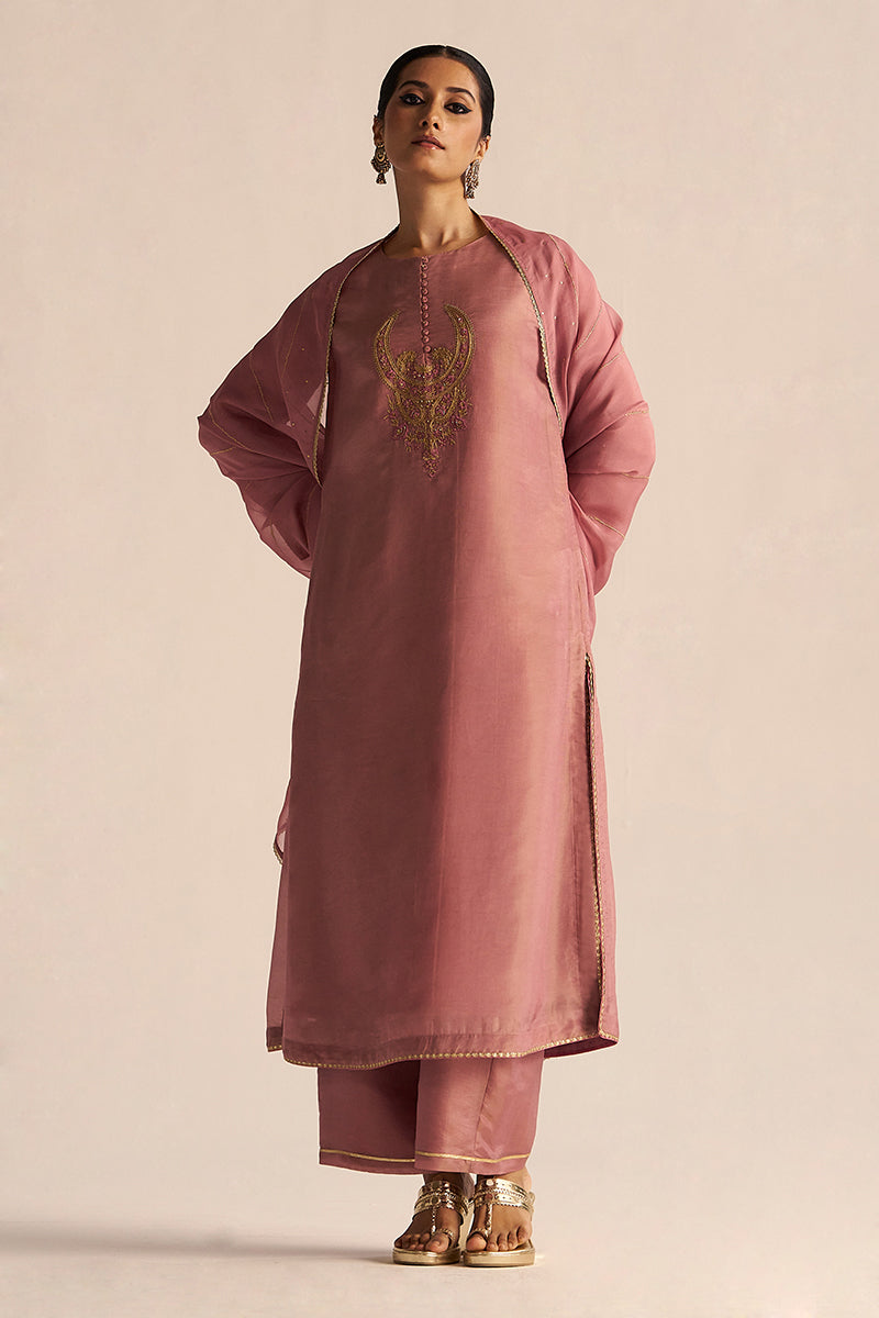 Nostalgia Rose Tissue Silk Festive Kurta Set