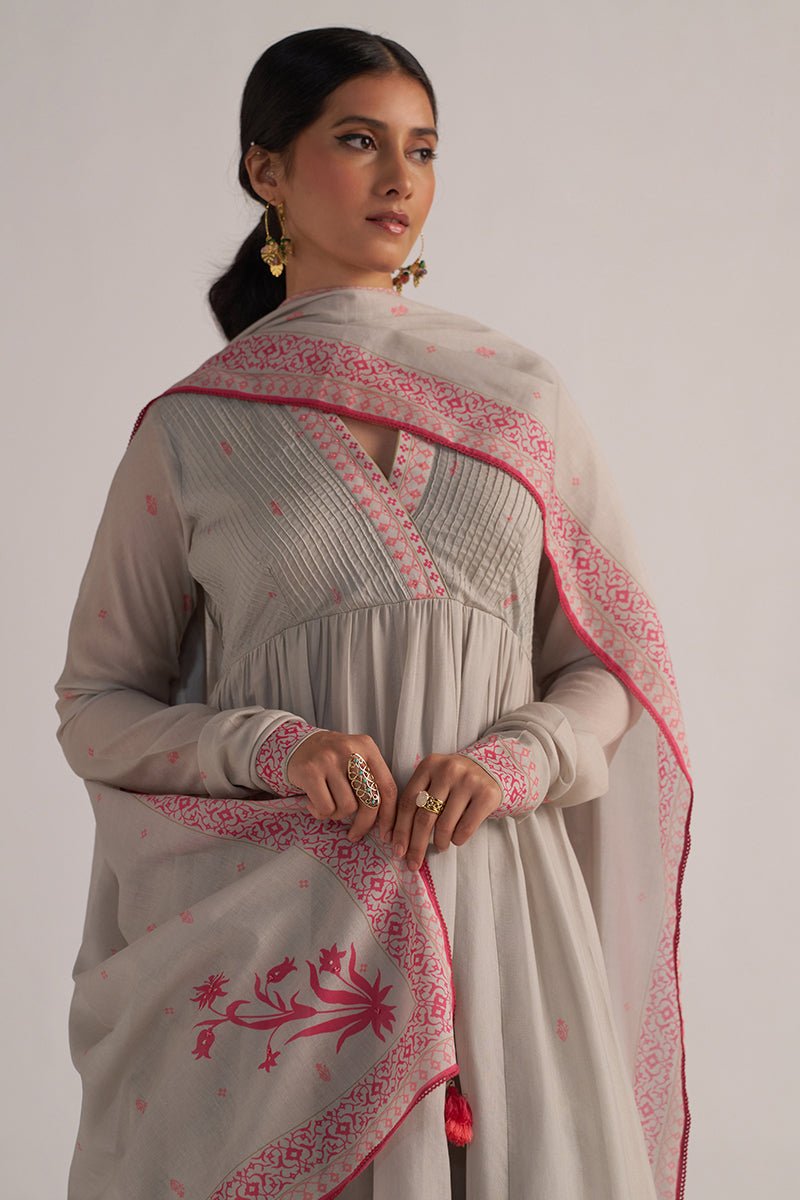 Grey Mul-Mul Anarkali Kurta Set