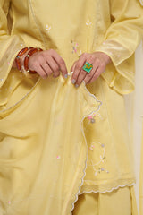 Sulphur Yellow Mul-Chanderi Kurta Set