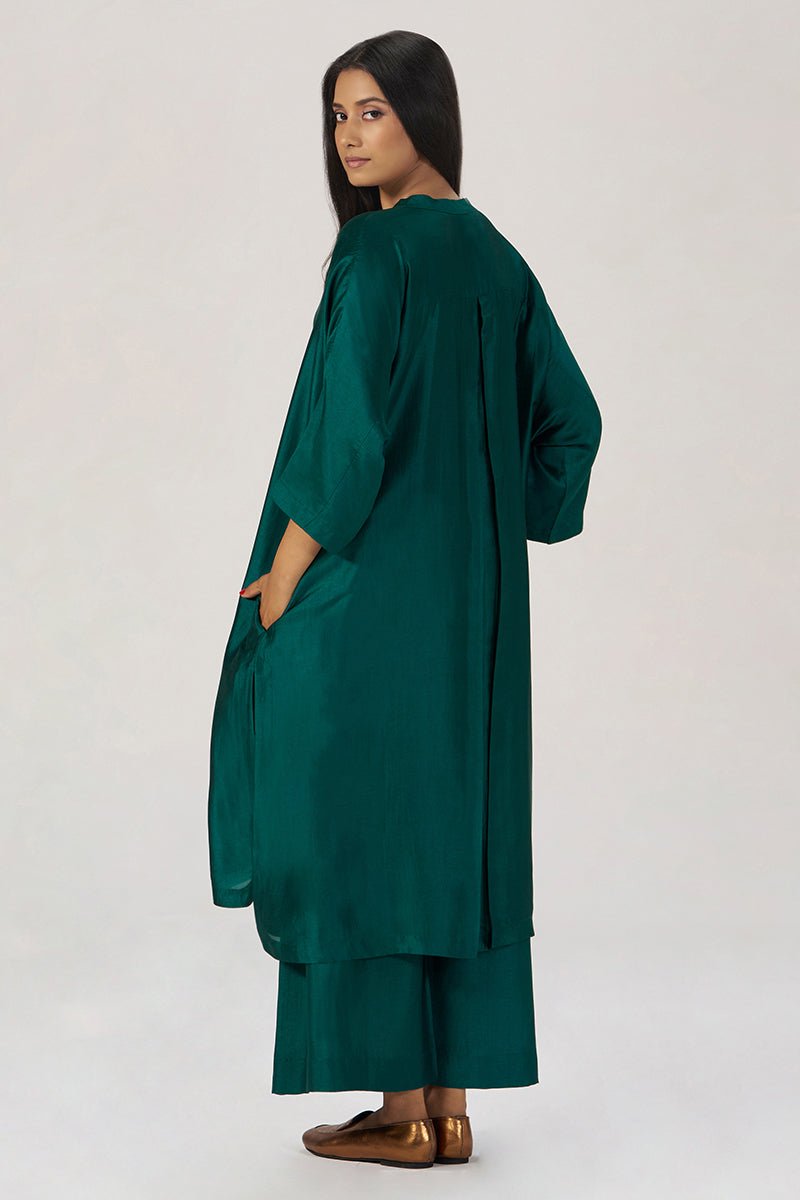 Deep Forest Green Silk Festive Co-ord Set - Ganga Fashions
