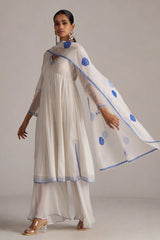Marshmellow and Cobalt Blue Chanderi Kurta Set