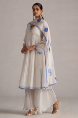 Marshmellow and Cobalt Blue Chanderi Kurta Set