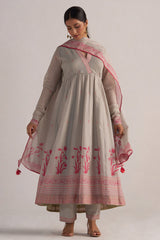 Grey Mul-Mul Anarkali Kurta Set