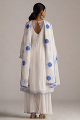 Marshmellow and Cobalt Blue Chanderi Kurta Set