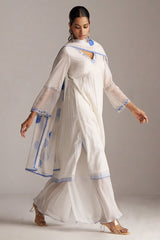 Marshmellow and Cobalt Blue Chanderi Kurta Set