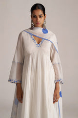 Marshmellow and Cobalt Blue Chanderi Kurta Set