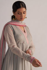 Grey Mul-Mul Anarkali Kurta Set
