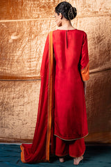 Red and Orange Raw Silk Festive Kurta Set