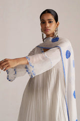 Marshmellow and Cobalt Blue Chanderi Kurta Set