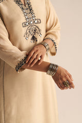 Cream and Black Kurta Set