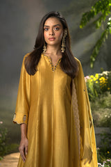 Honey Gold Raw Silk Festive Anarkali Kurta Set