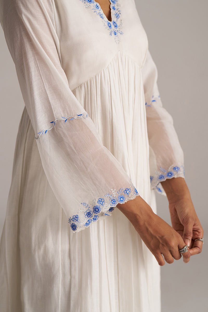 Marshmellow and Cobalt Blue Chanderi Kurta Set