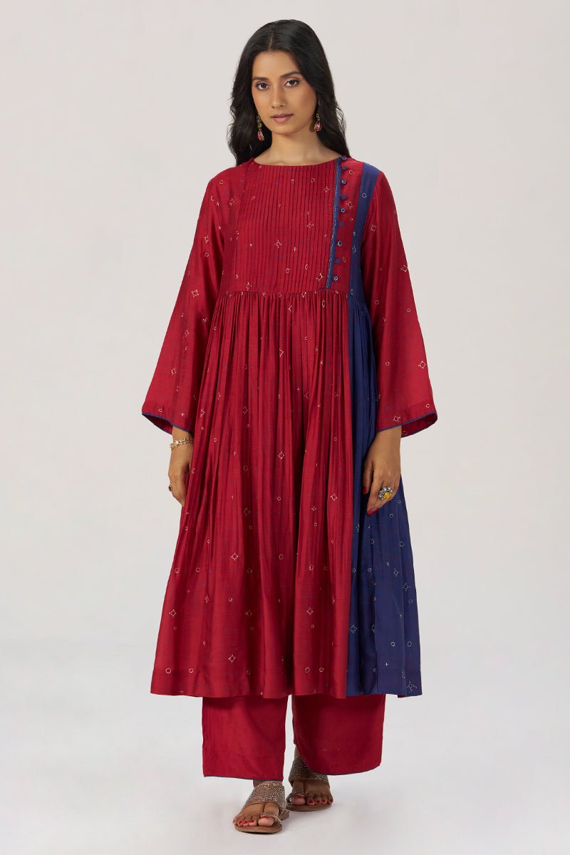 Red and Indigo Festive Co-ord Set - Ganga Fashions