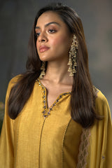 Honey Gold Raw Silk Festive Anarkali Kurta Set