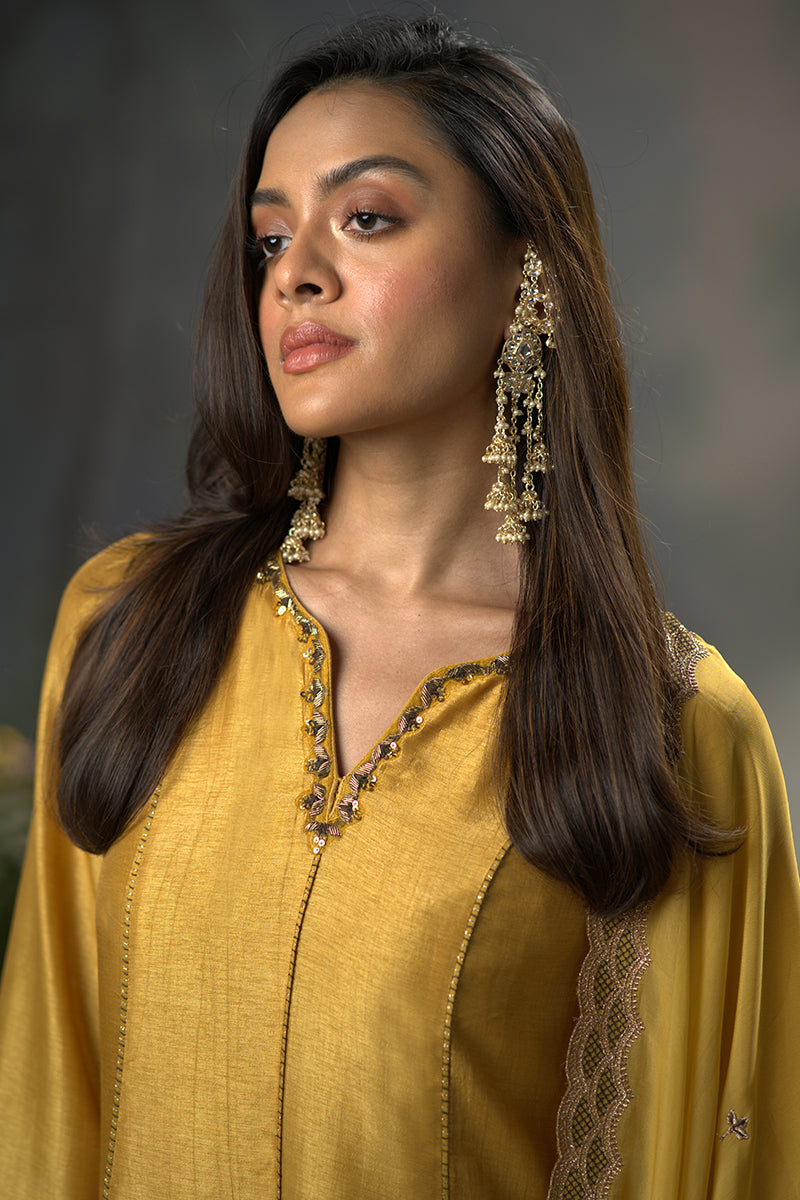 Honey Gold Raw Silk Festive Anarkali Kurta Set