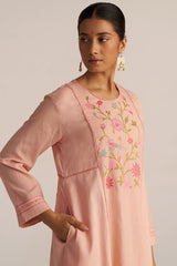 Pale Blush Embroidered and Woven Kurta Set