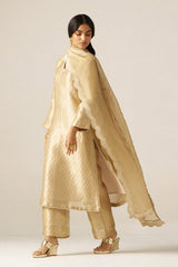 Fog Beige and Golden Woven Tissue Festive Kurta Set