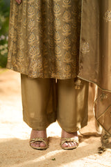 Olive Green Silk Print Festive Kurta Set