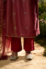 Rumba Red Tissue Silk Angrakha Festive Kurta Set