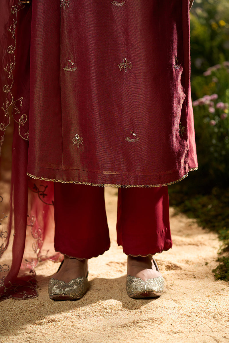 Rumba Red Tissue Silk Angrakha Festive Kurta Set