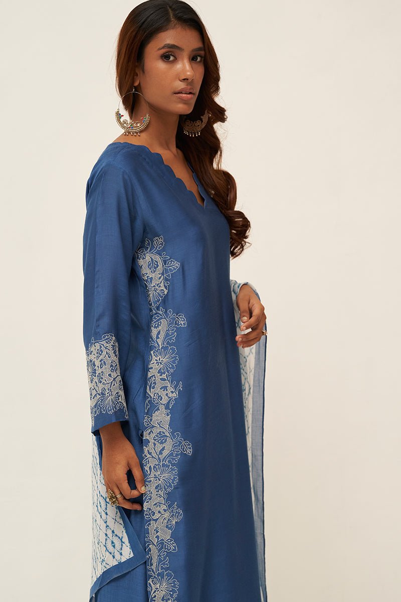 Blue and White Embroidered Salwar Suit