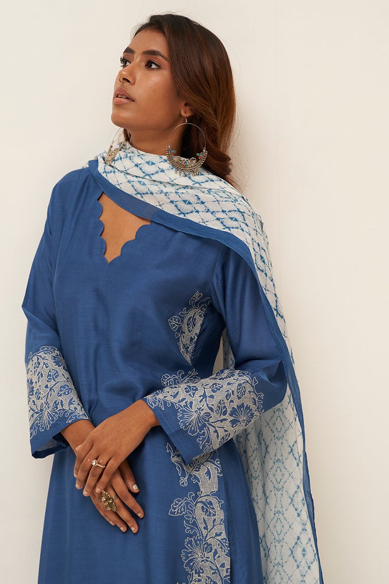 Blue and White Embroidered Salwar Suit