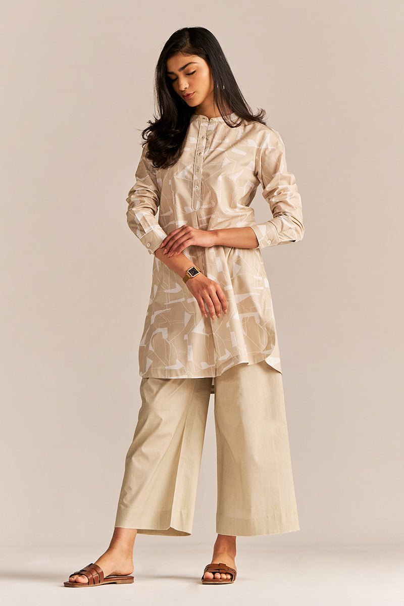 Beige and White Abstract Co-ord Set