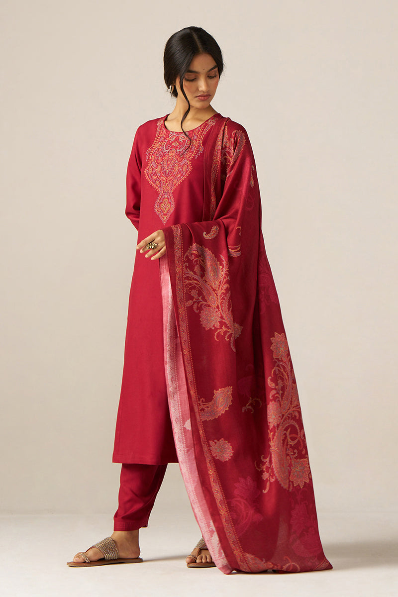 Garnet Red Pashmina Kurta Set