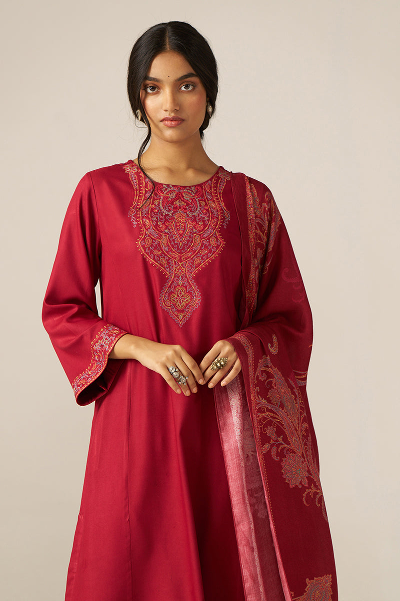 Garnet Red Pashmina Kurta Set