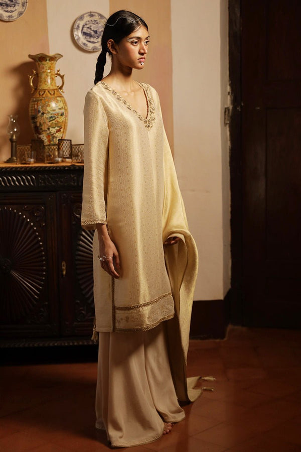 Ecru Woven Silk Salwar Suit