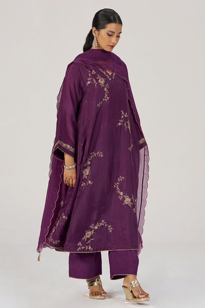 Deep Plum Silk Festive Kurta Set