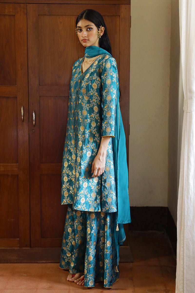 Fanfare Blue Woven Salwar Suit