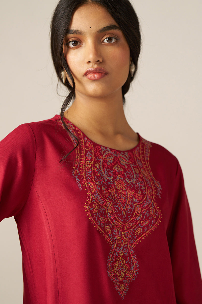 Garnet Red Pashmina Kurta Set