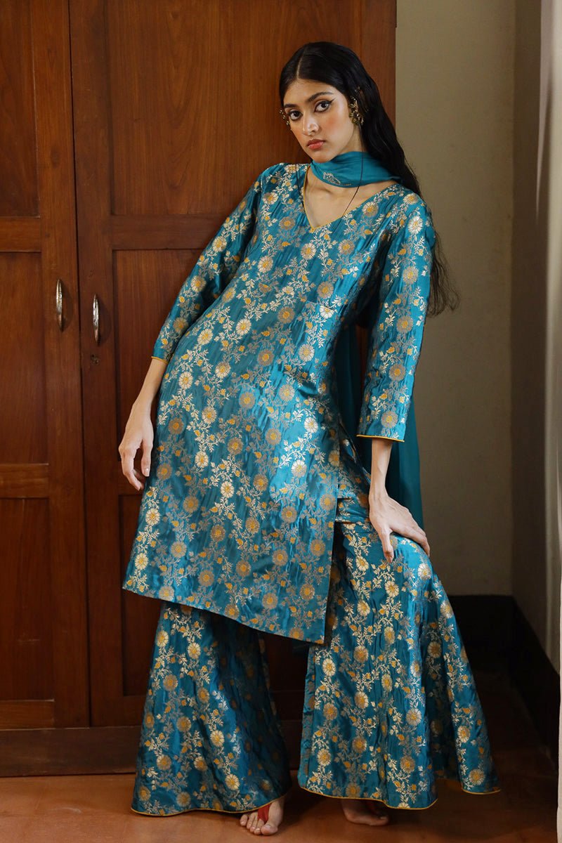 Fanfare Blue Woven Salwar Suit