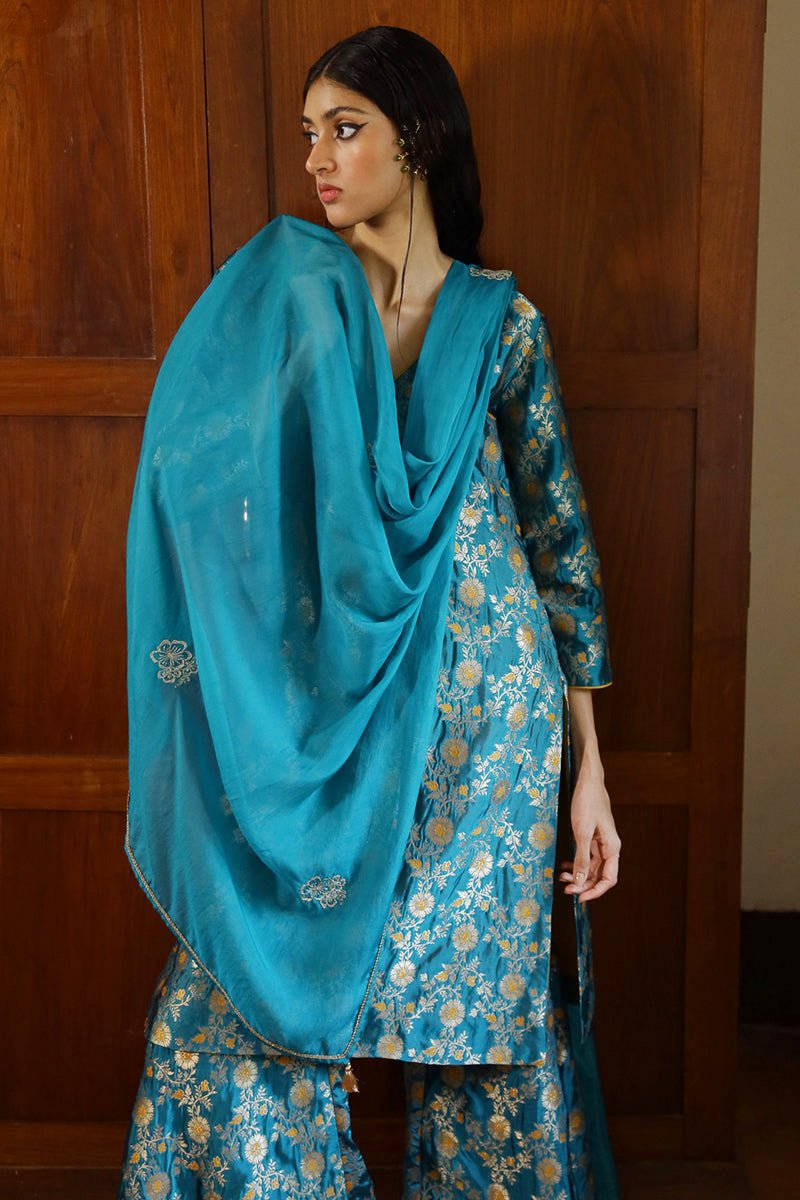 Fanfare Blue Woven Salwar Suit