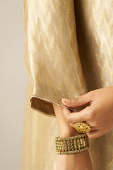 Fog Beige and Golden Woven Tissue Festive Kurta Set