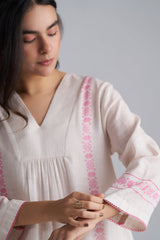 Ivory With Morning Glory Pink Cotton Linen Co-ord Set