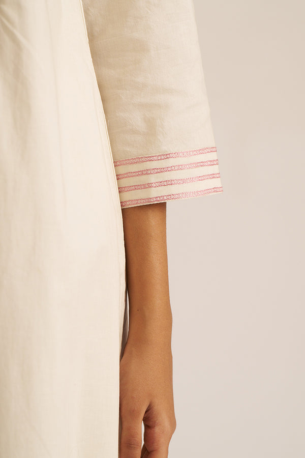 Ivory and Pink Embroidered Cotton Co-ord Set