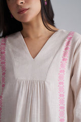 Ivory With Morning Glory Pink Cotton Linen Co-ord Set
