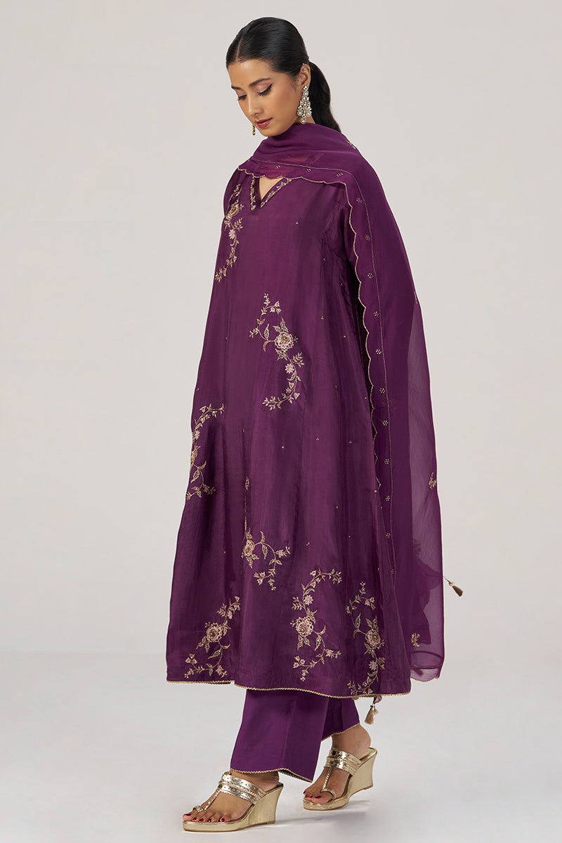 Deep Plum Silk Festive Kurta Set