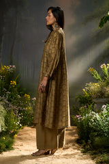 Olive Green Silk Print Festive Kurta Set