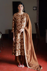 Argan Oil Brown Woven Silk Salwar Suit