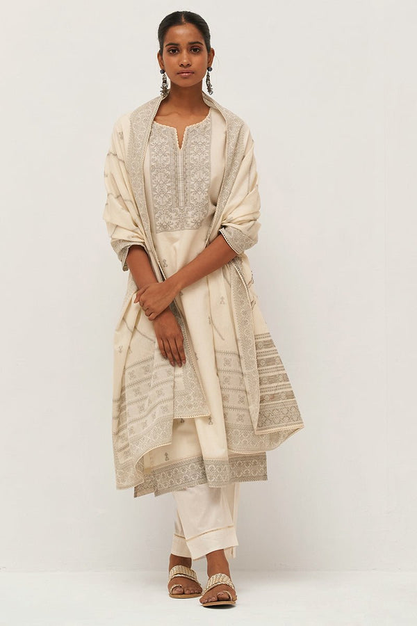 Gardenia Cream Woven Cotton Salwar Suit With Hand Embellishment