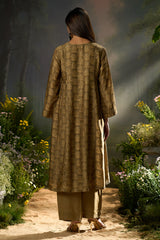 Olive Green Silk Print Festive Kurta Set