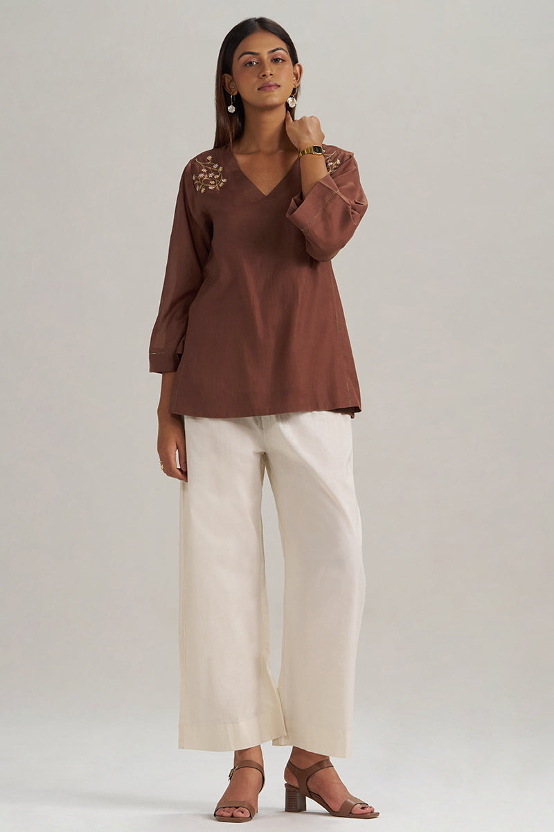 Cocoa Brown Embroidered Mul-Mul Tunic