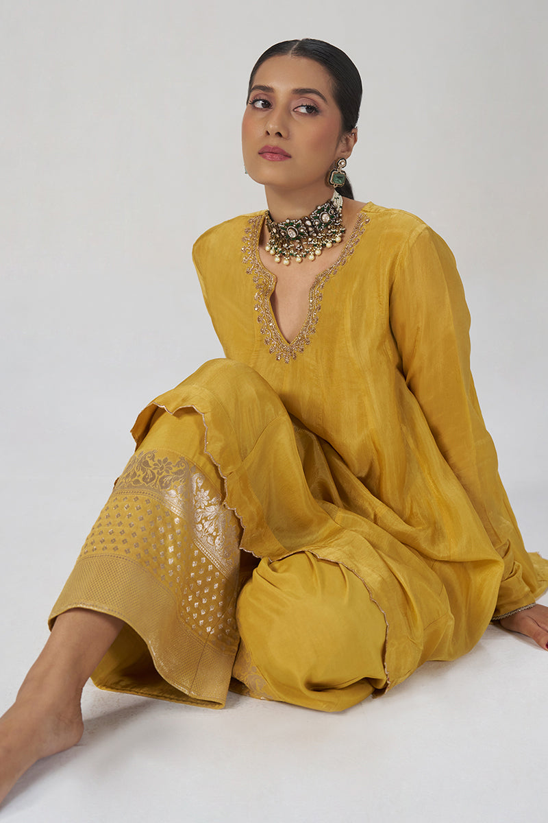 Golden Yellow Festive Silk Co-ord Set